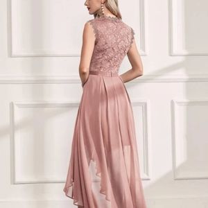 High neck pale pink high-low dress